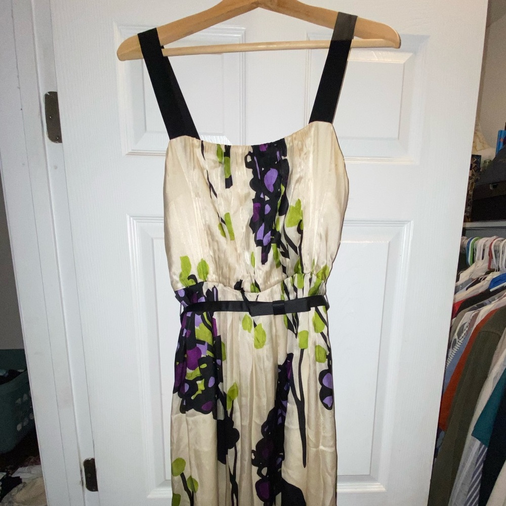 Anne Klein Strapless Cream Dress with Purple Floral Design